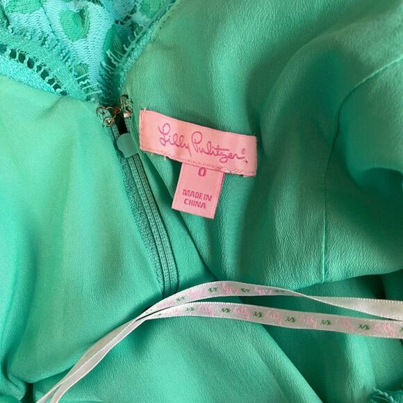 Lilly Pulitzer Dress Womens 0 Turquoise Lace Helene Lagoon Scalloped Trim Sheath - Picture 11 of 16